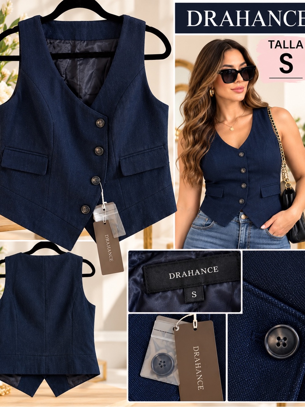 Drahance Women's Navy Tailored Button Vest